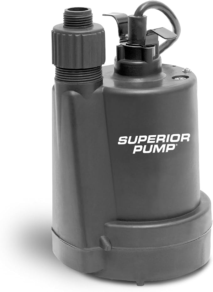 Superior Pump 1800GPH Thermoplastic Submersible Utility Pump with 10-Foot Cord, 1/4 HP