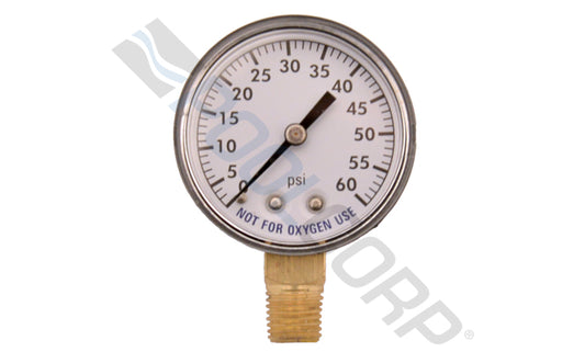 Super-Pro 2" Plastic Pressure Gauge 0.25" 0-60 PSI Bottom Mount